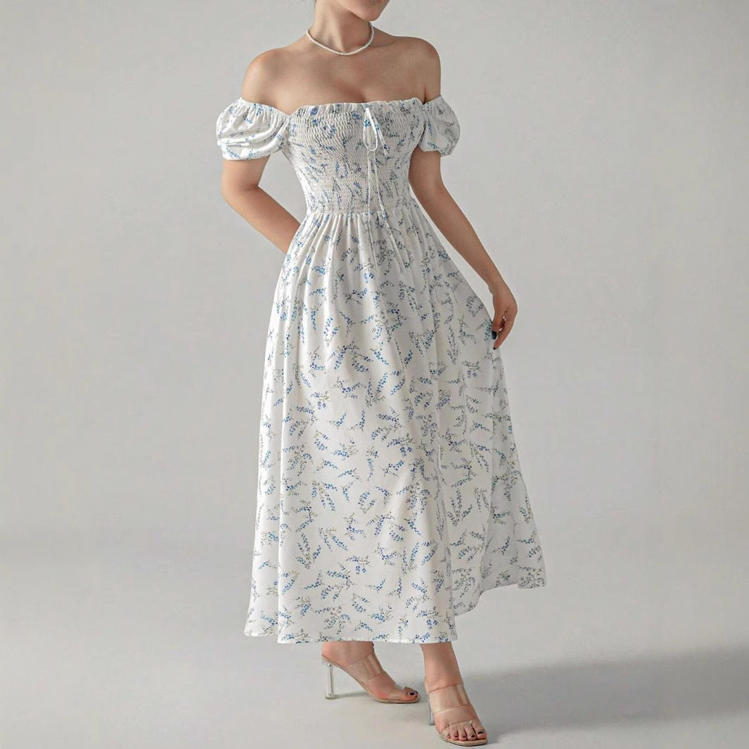 Ladies Flowers Puff Sleeves Maxi Dress Lune London