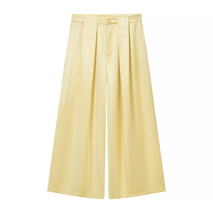 Ladies Two-Piece Satin Ensemble with Wrap Blazer and Wide Pleated Trousers Amarae