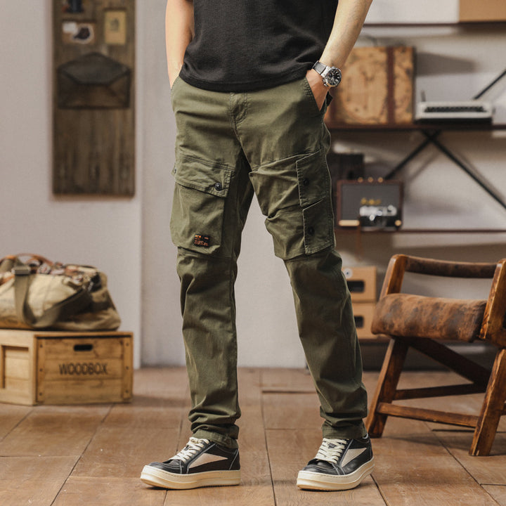 Robust cargo pants for men with elastic waist and multifunctional pockets Lune London