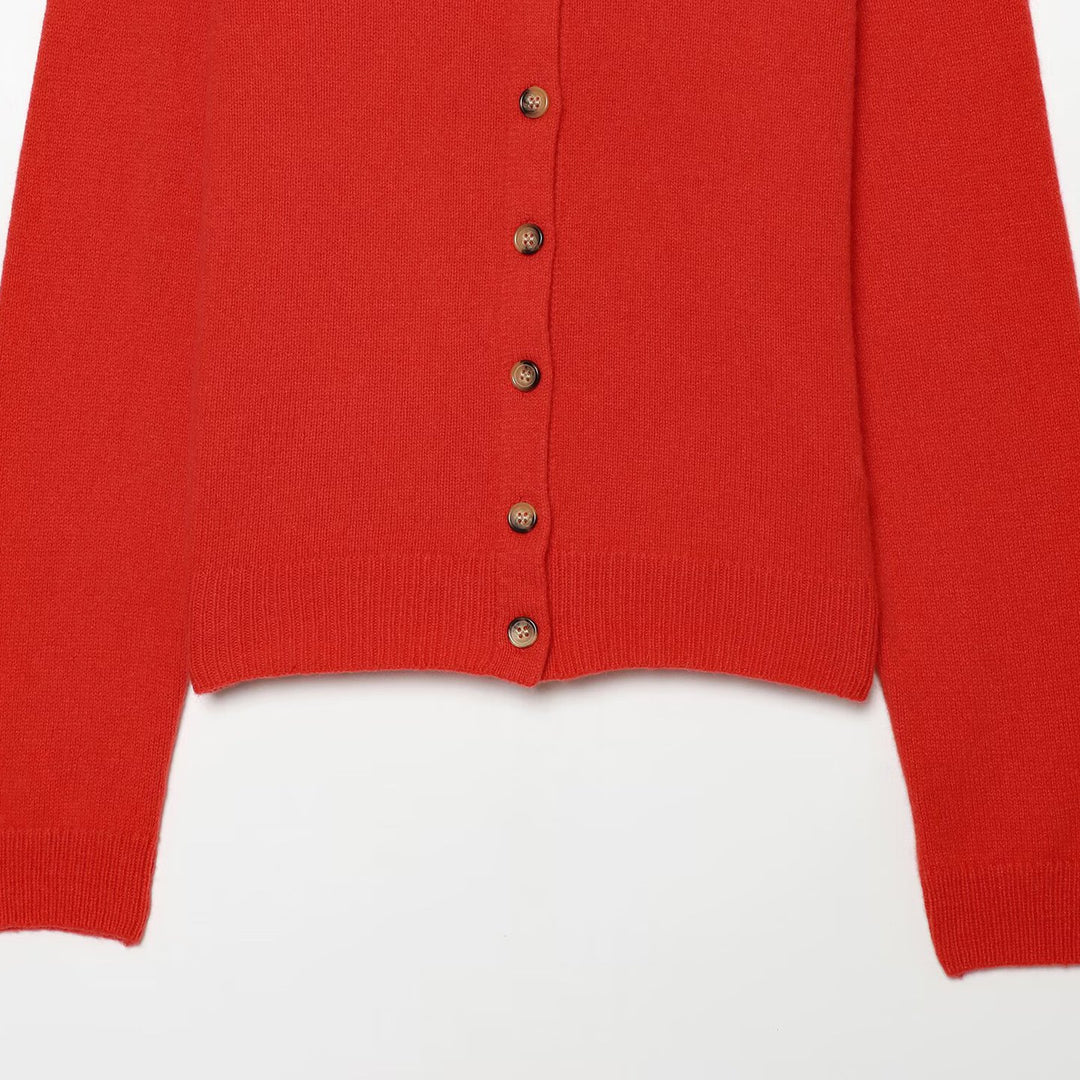 Women's fine knit cardigan with round neckline and full button placket Amarae