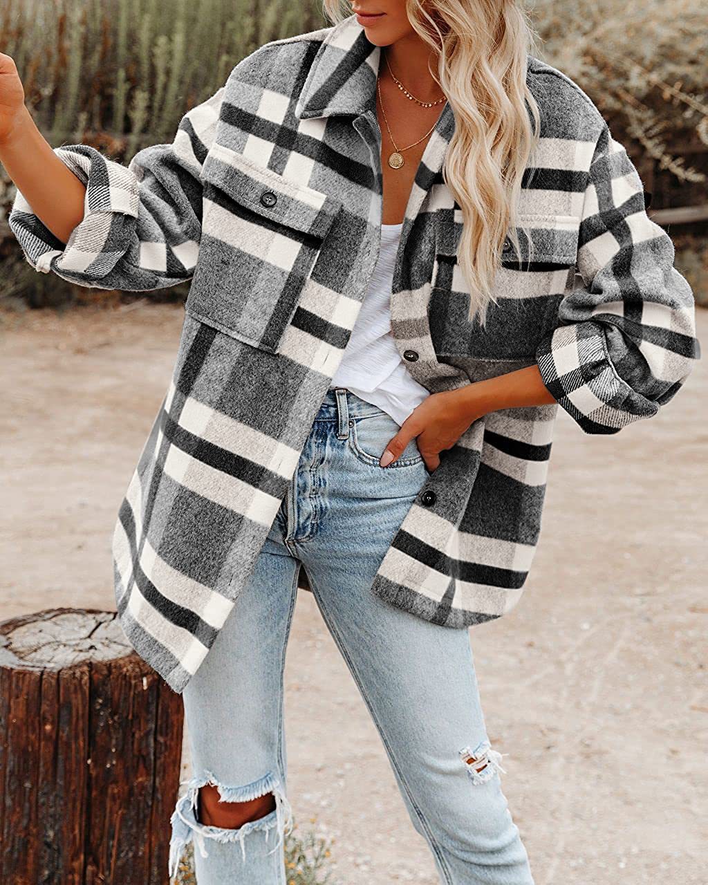 Ladies Checked Shirt Jacket Moon London