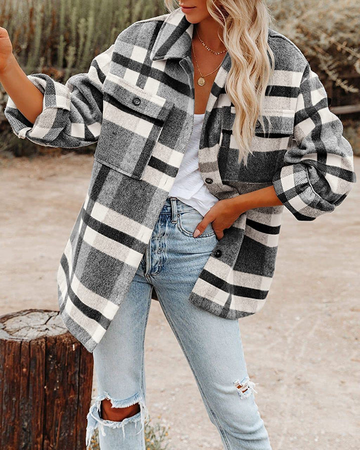Ladies Checked Shirt Jacket Moon London
