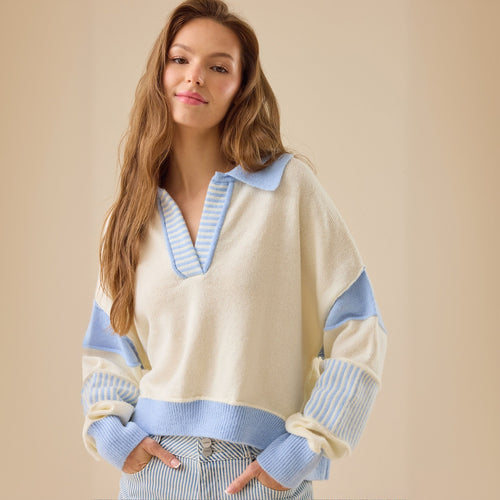 Women Casual Sweater with Modern Collar and Structured Design Amarae