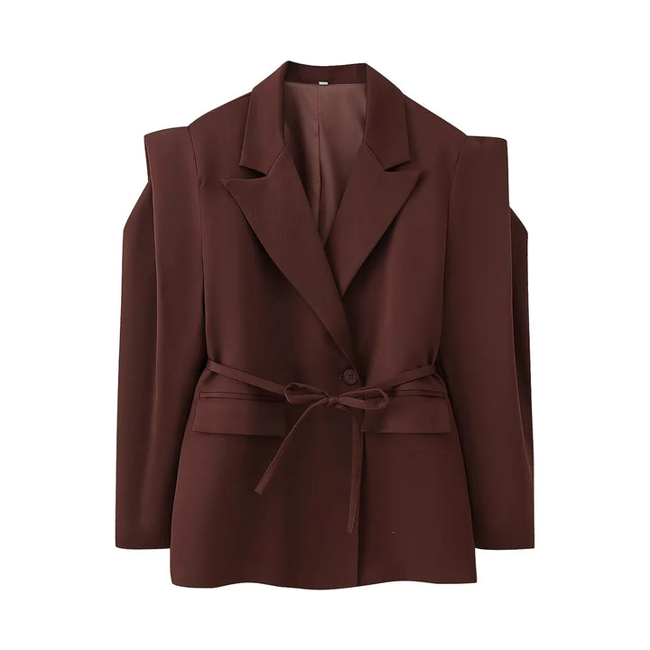 Trendy women's blazer jacket with belt and silk look Lune London