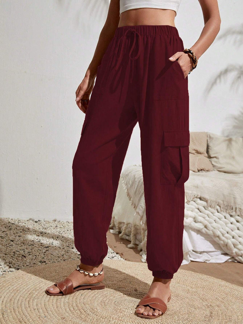 Women's Lightweight Cargo Jogging Pants with Drawstring, Elastic Waistband and Elastic Cuffs Amarae