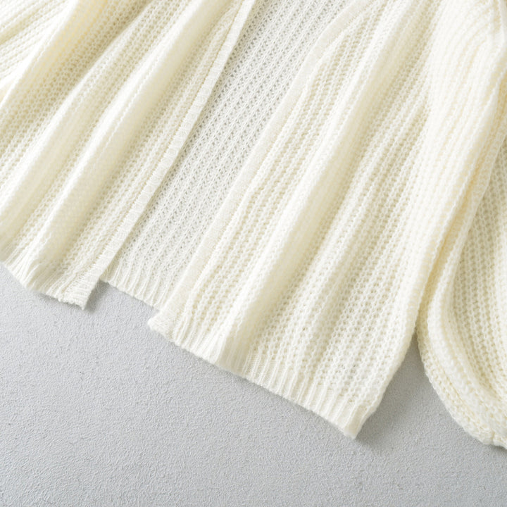 Women Open Chunky Knit Cardigan with Balloon Sleeves Amarae