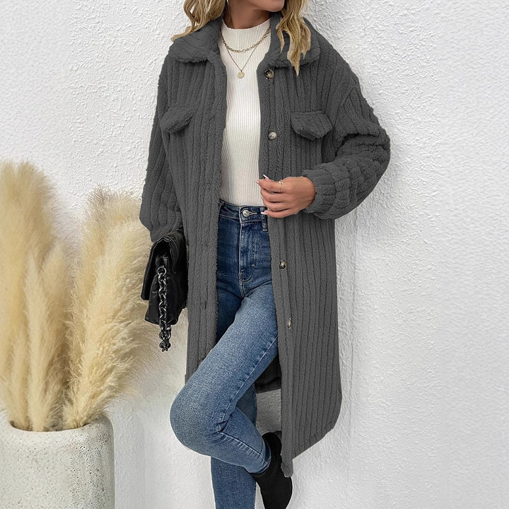 Women fleece sweater - jacket with vertical rib structure and practical pockets Lune London