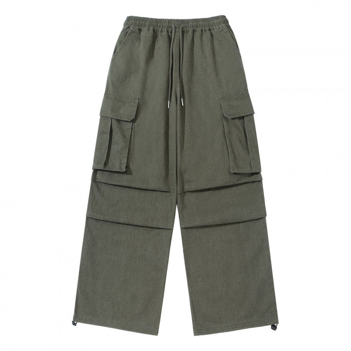Men's Wide Cargo Pants with Elastic Waistband, Drawstring and Overlapping Panels Amarae