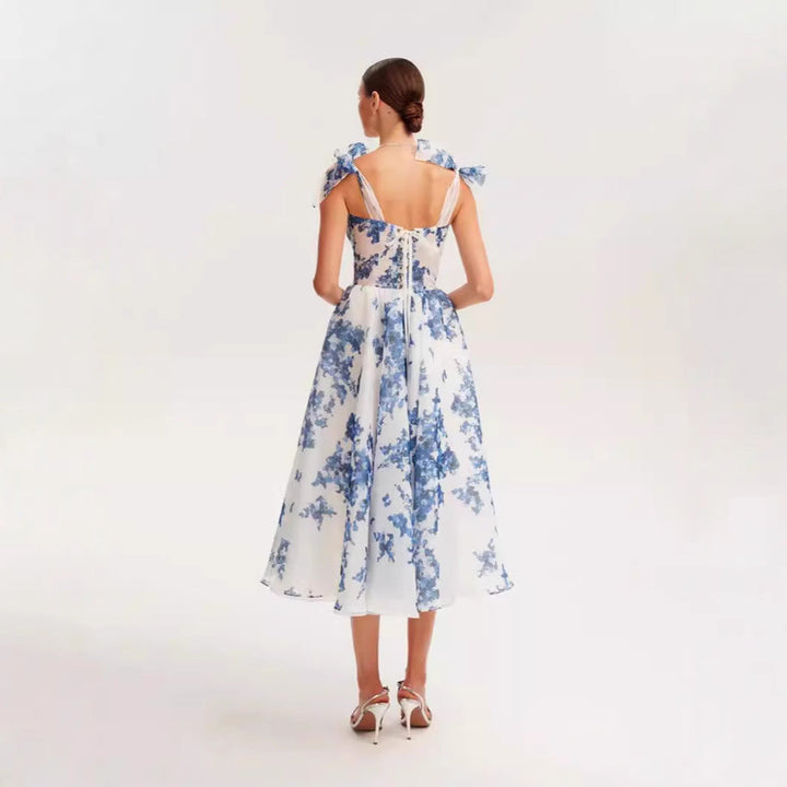 Women’s Midi Dress with Floral Print and Adjustable Straps Lune London