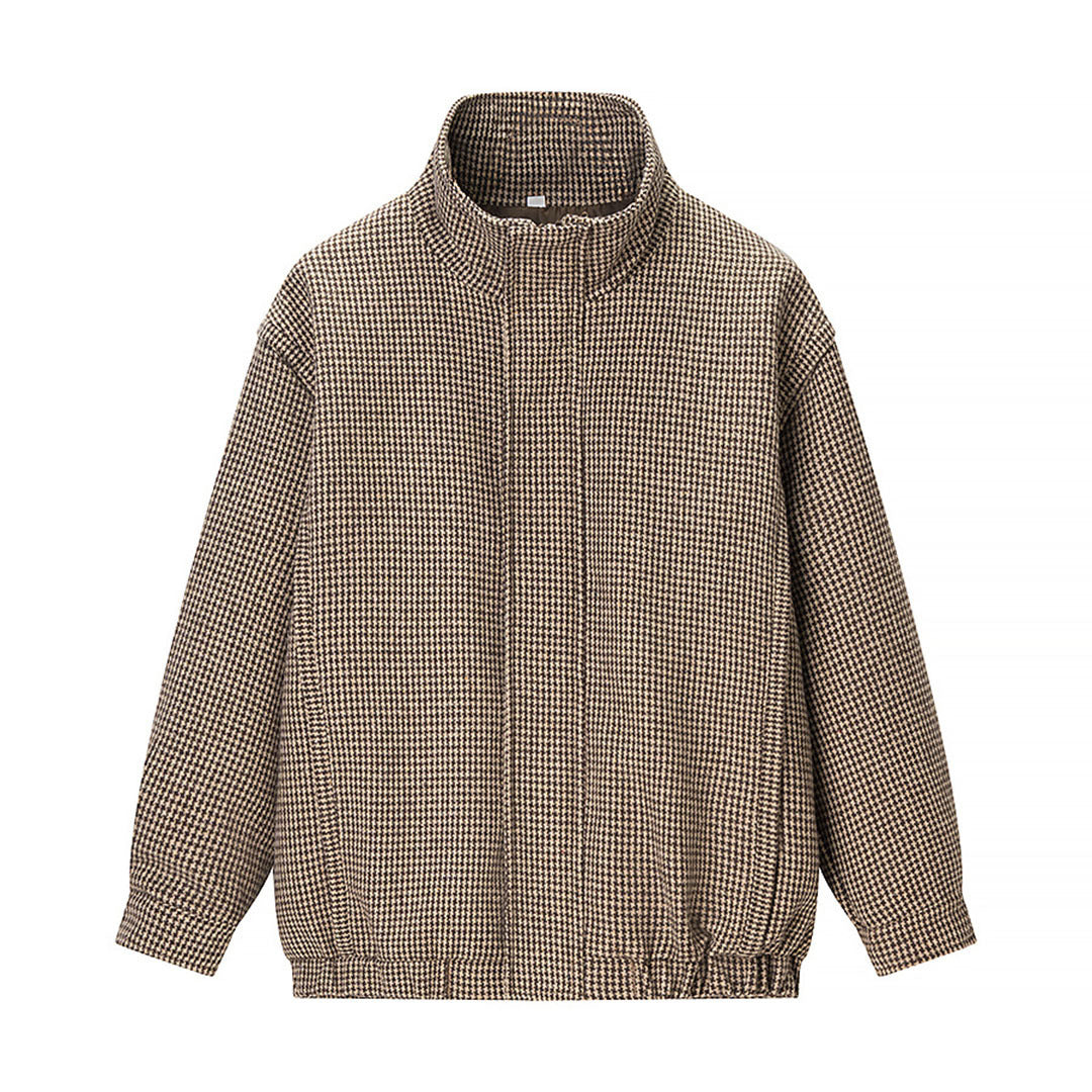 Veste utilitaire décontractée pour femme en design à carreaux avec col haut et taille élastique