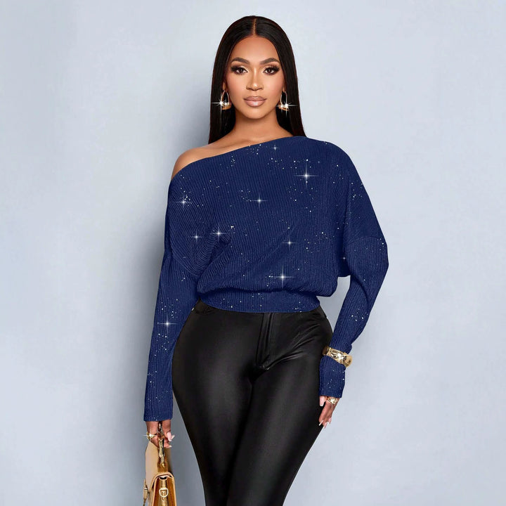 Women's Oversized Rib Knit Sweater with One-Shoulder and Tailored Cuff Amarae