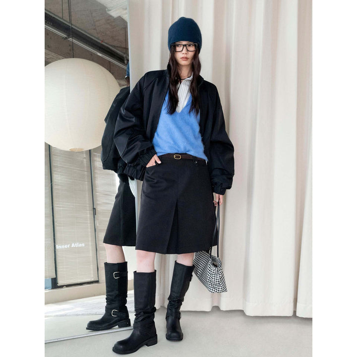 Women Knee-Length A-Line Skirt with Center Slit and Waist Pockets Amarae