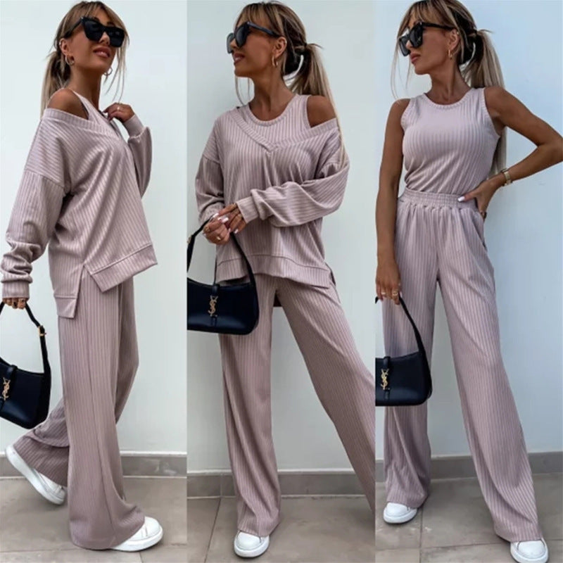 Casual knitted set for women with off-shoulder top from Lune London