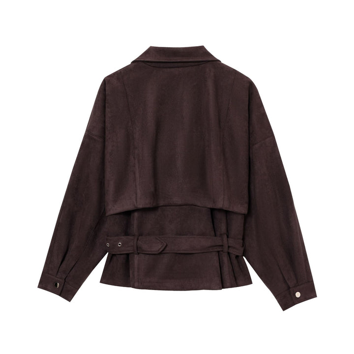 Elegant suede jacket for women with functional zips and a belt at the waist Lune London