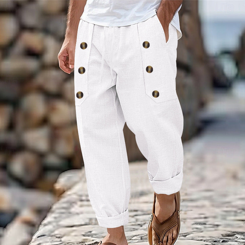 Casual linen pants for men with practical button pockets Lune London