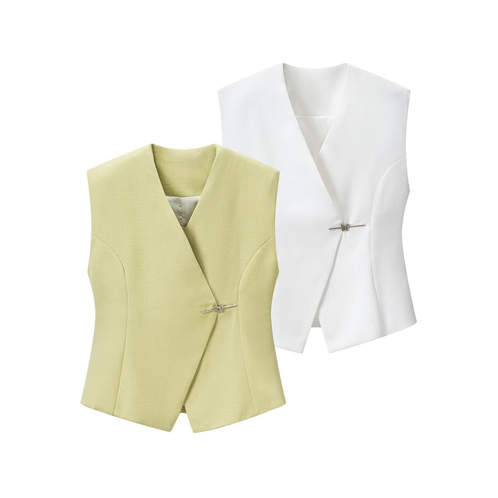 Women Tailored Sleeveless Blazer Vest with V-Neck and Decorative Hooks Amarae