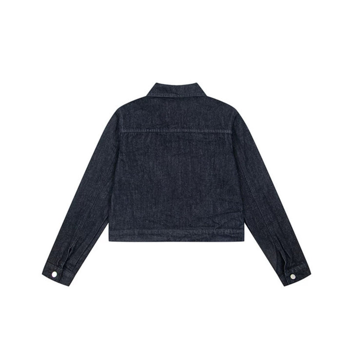 Women Short Cropped Denim Jacket with Star Applications and Cartoon Embroideries Amarae