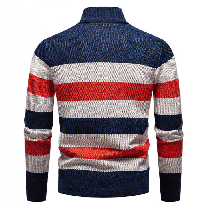 Trendy knitted sweater for men with high collar and contrasting stripes Lune London