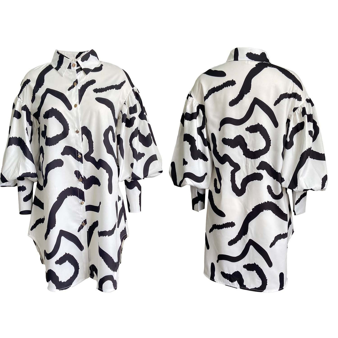 Trendy shirt dress for women with an eye-catching pattern and flared sleeves Lune London
