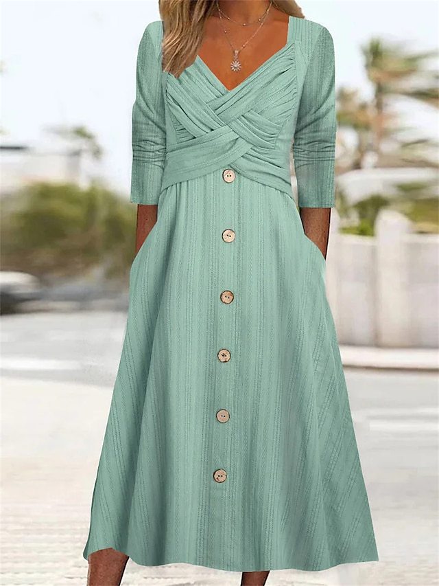 Women's button-down midi dress with elegant and stylish crossover top