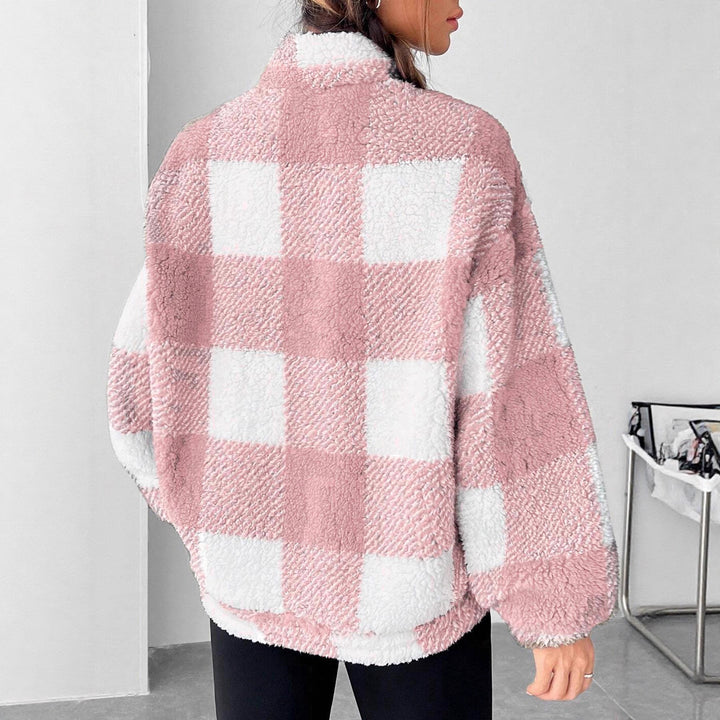 Ladies Plush Sweater with High Collar and Zipper Lune London