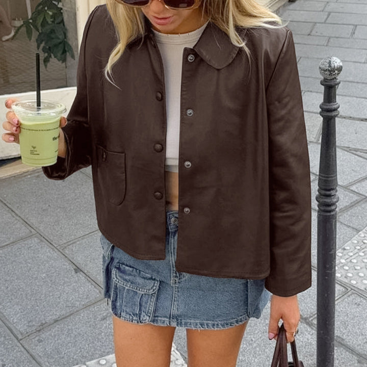 Lune London minimalist design faux leather jacket for women