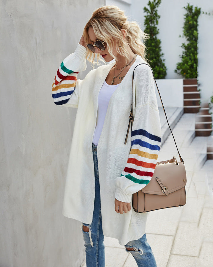 Lune London | Cardigan - Open Front - Long, Relaxed Fit - Color-Striped Sleeves