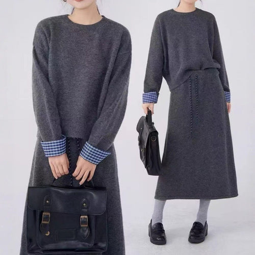 Robe tricot élégante pour femmes avec col de chemisier amovible et cordon de serrage