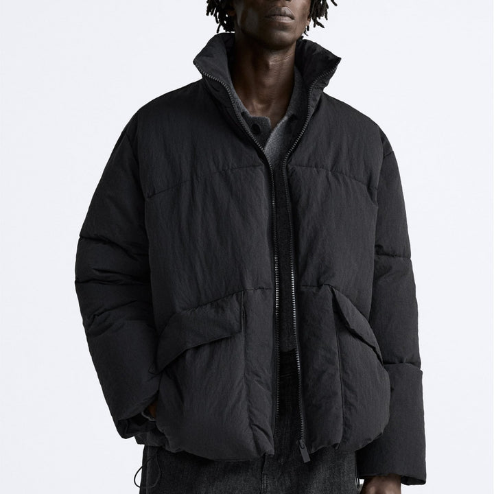 Men's short-cut puffer jacket made of down look with high stand-up collar and flap pockets Amarae