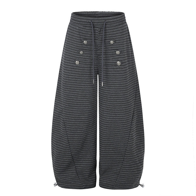 Women's Wide Palazzo Culotte Sweatpants with Drawstring Waistband and Decorative Button Placket Amarae