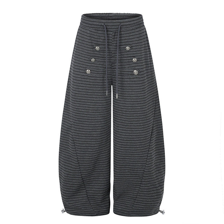 Women's Wide Palazzo Culotte Sweatpants with Drawstring Waistband and Decorative Button Placket Amarae