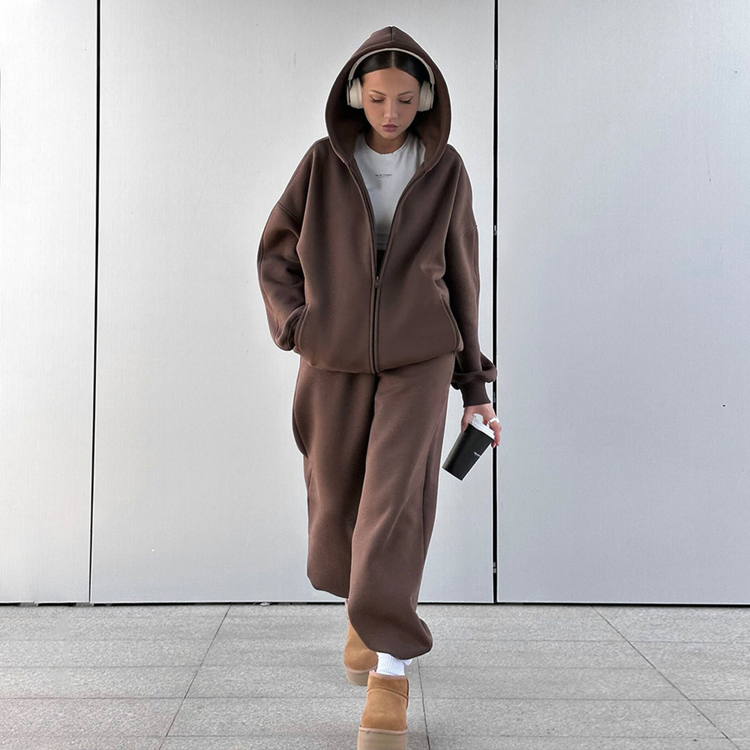 Women Comfortable Leisure Set with Hood and Elastic Waist Lune London