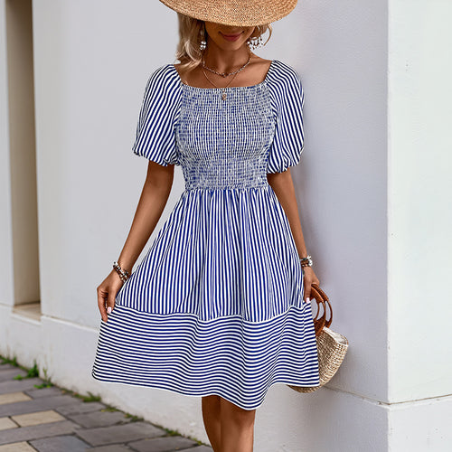 Smocked A-line dress for women with puff sleeves Amarae