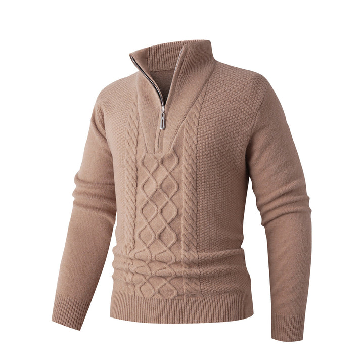 Men's Elegant Knit Sweater with High Collar and Zip Lune London