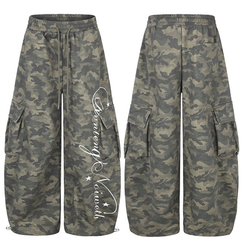 Women's Wide Cargo Palazzo Pants with Drawstring Waistband, Adjustable Hem, and Cargo Pockets Amarae