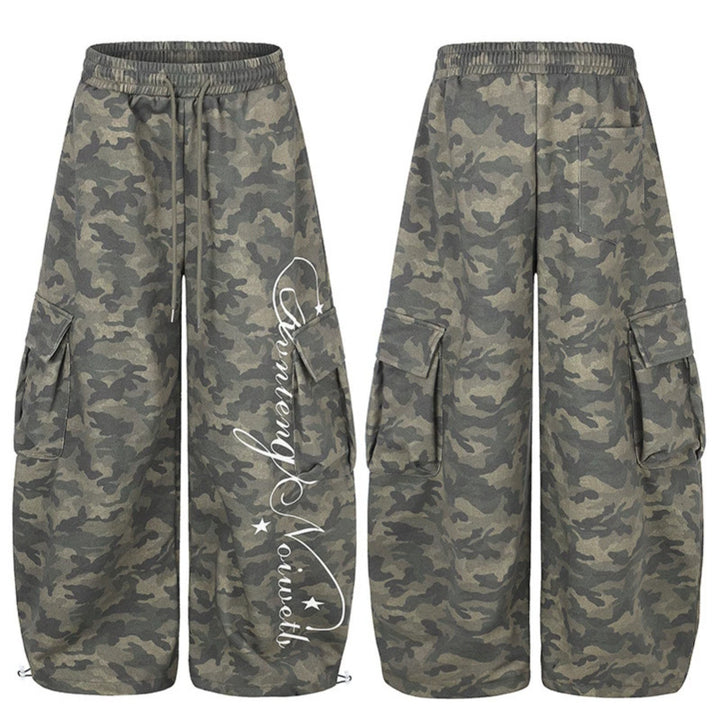 Women's Wide Cargo Palazzo Pants with Drawstring Waistband, Adjustable Hem, and Cargo Pockets Amarae