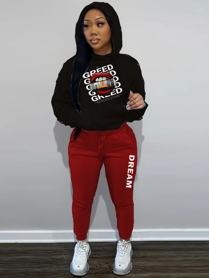 Women's hoodie and jogger pants set with creative print Lune London