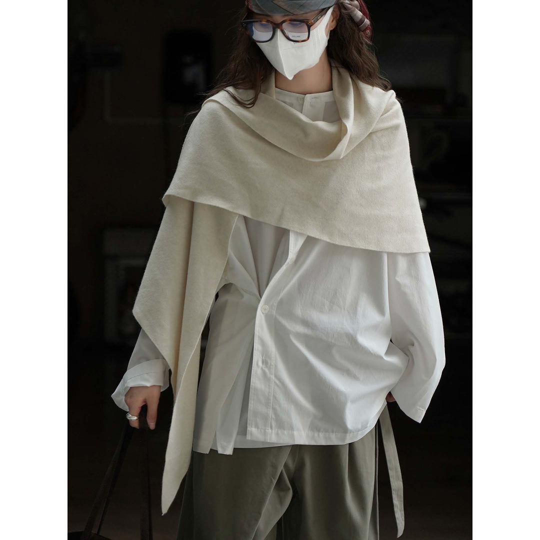 Womens Loose Long Sleeve Poplin Shirt with Concealed Button Placket and Extended Back