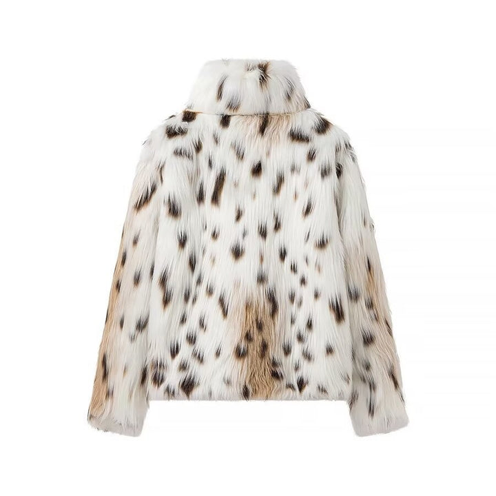 Women's short coat made of faux fur in spotted design with high collar Amarae