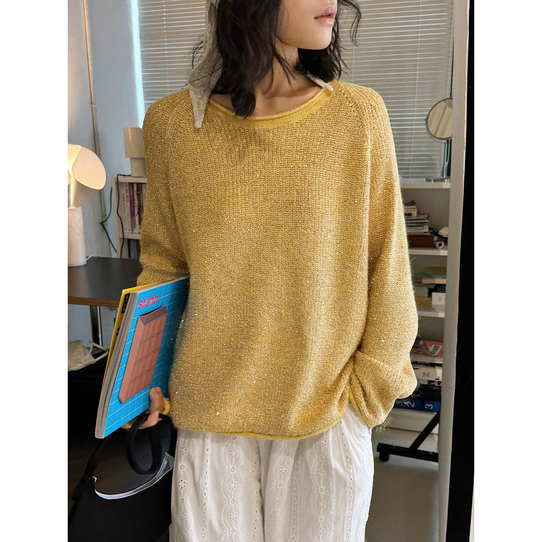 Women's Boucle-Mohair Sweater with Round Neck and Subtle Glitter Effect Amarae