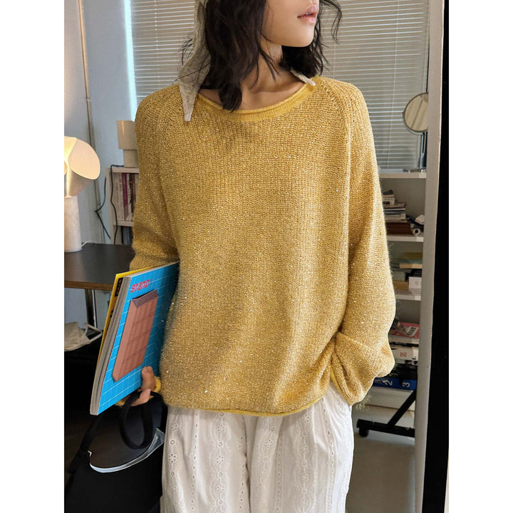 Women's Boucle-Mohair Sweater with Round Neck and Subtle Glitter Effect Amarae