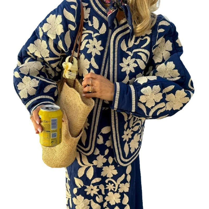 Women Embroidered Cotton Jacket with Floral Design and Soft Lining Lune London