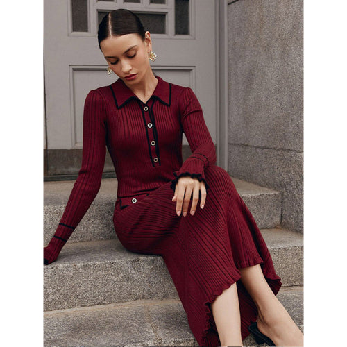 Sheath dress for women with a fine ribbed pattern and decorative button details Amarae