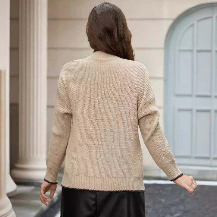 Ladies thick knit cardigan with deep V-neck and practical pockets Lune London