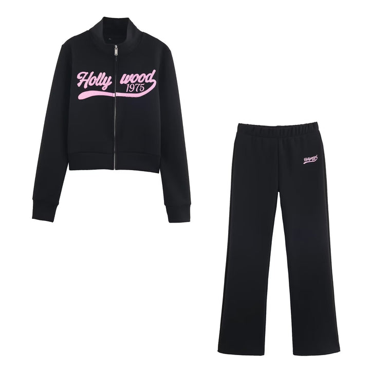 Women's loosely cut jersey casual pants with wide legs, elastic waistband, and retro logo Amarae