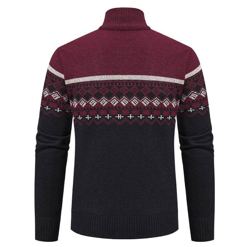Men's Cardigan with Stand-Up Collar and Norwegian Pattern Lune London