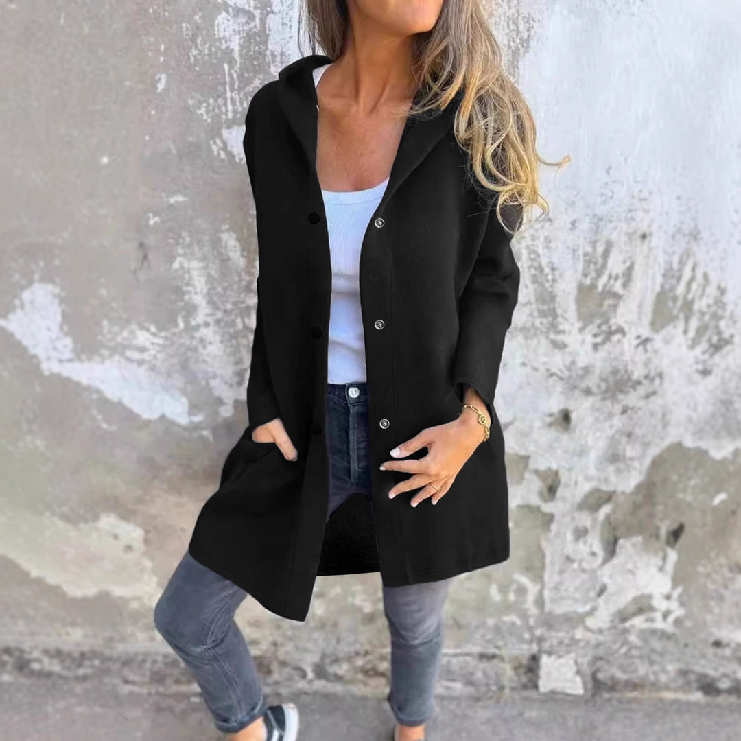 Ladies Casual Jacket with Hood and Button Closure Lune London