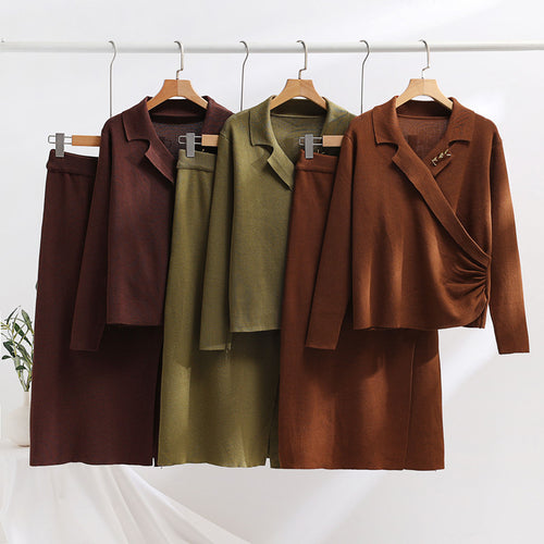 Elegant knit set for women with a wrap top and refined high waist Amarae