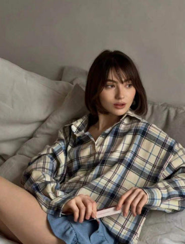 Ladies Oversized Check Shirt Blouse Lune London