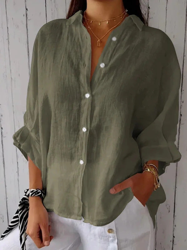 Women Casual Linen Blouse with Loose Fit and Button Placket Lune London